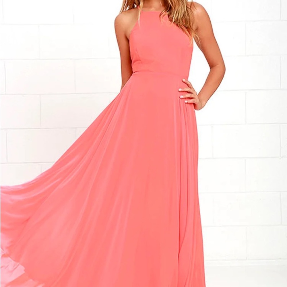 Lulus Mythical Kind of Love Coral Pink Maxi Dress